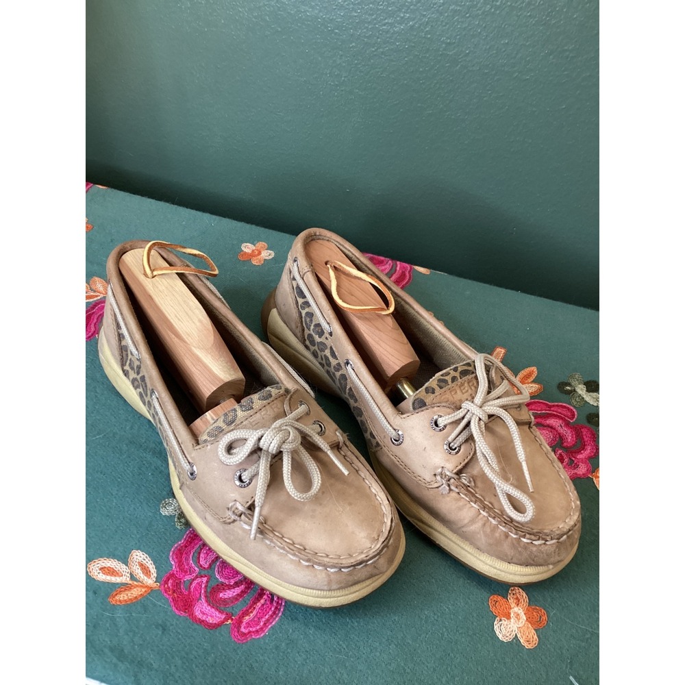 Sperry Top Sider Women's Boat Shoes Leopard Print Tan Leather Size 6.5 M